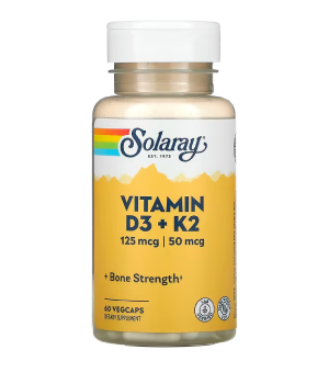 Суглоби і зв'язки Solaray Solaray Vitamin D3 + K2 Soy Free